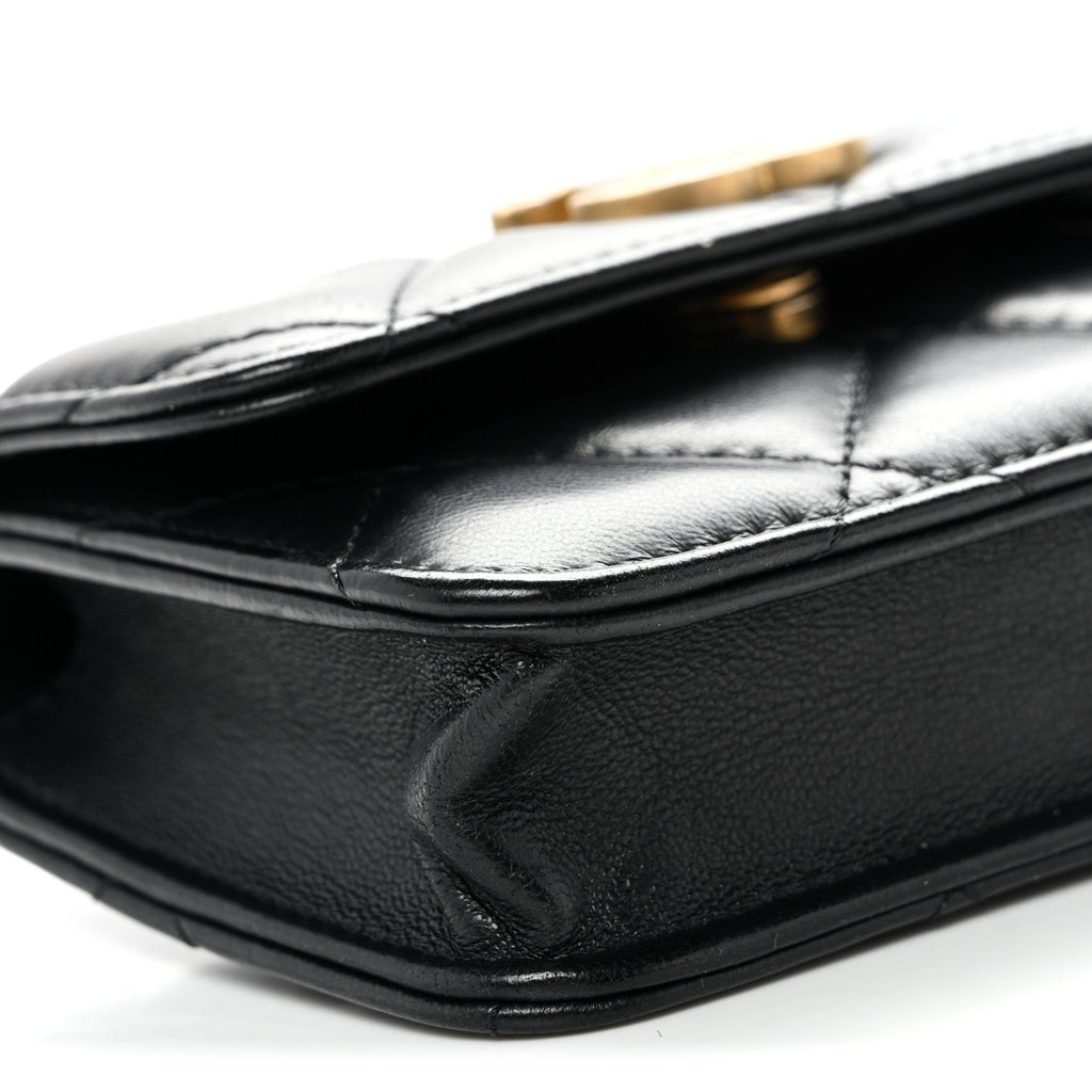 Lambskin Enamel Quilted Pending CC Flap Belt Bag Black