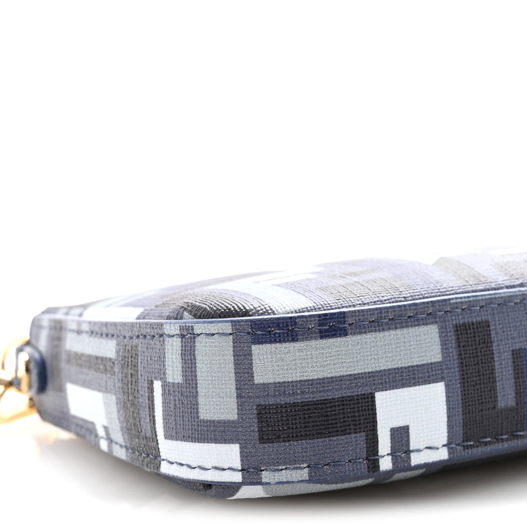 Fabric Jacquard Vitello Grace FF 1974 Baguette Pouch Blue