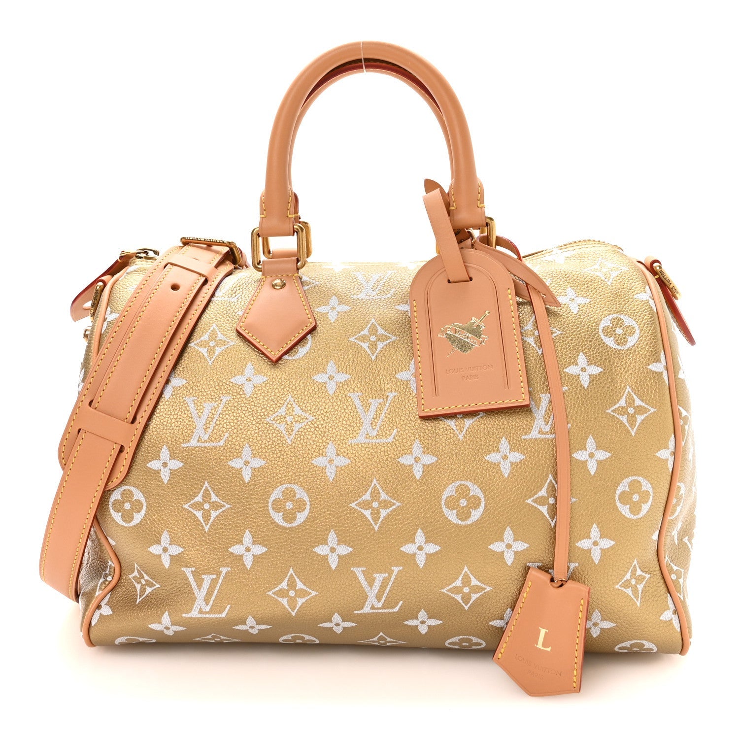 Metallic Calfskin Monogram Speedy P9 Bandouliere 30 Gold Kintsugi