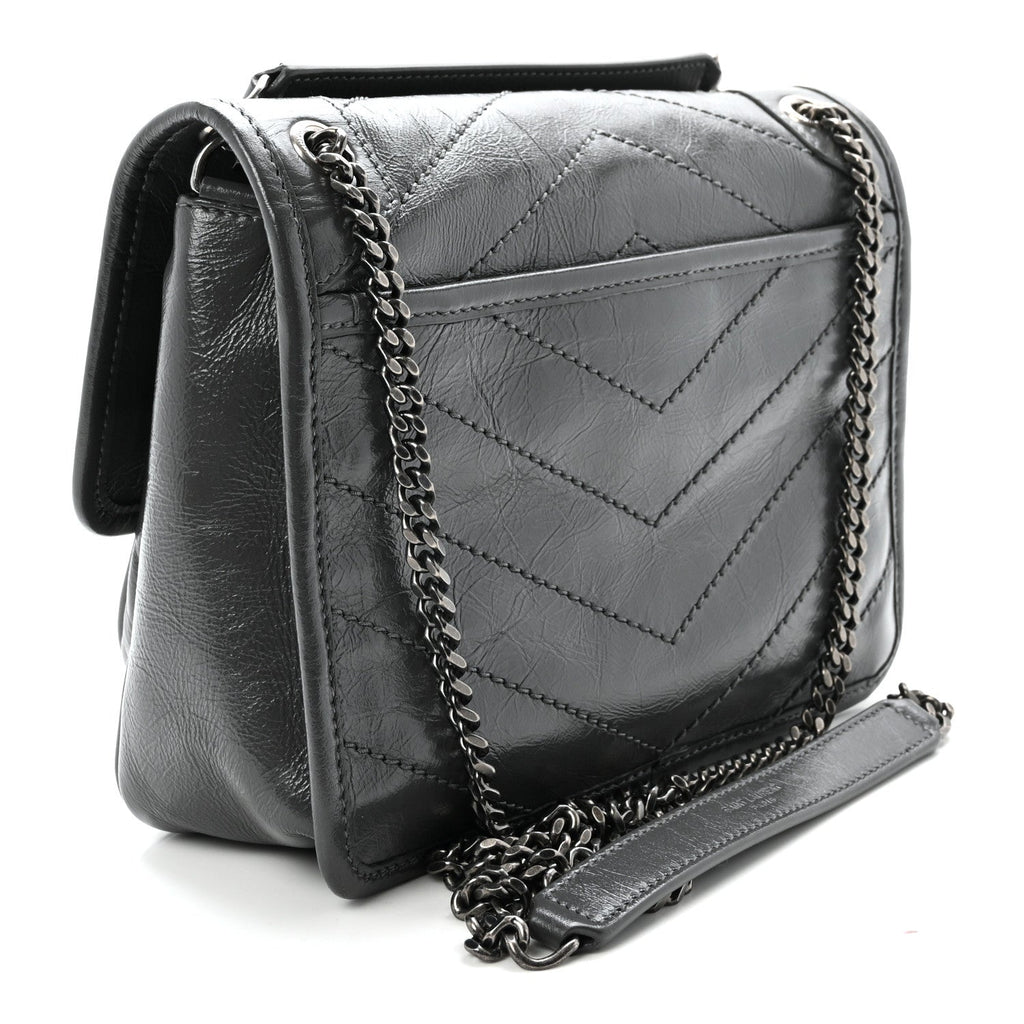 Crinkled Calfskin Matelasse Monogram Baby Niki Chain Satchel Storm