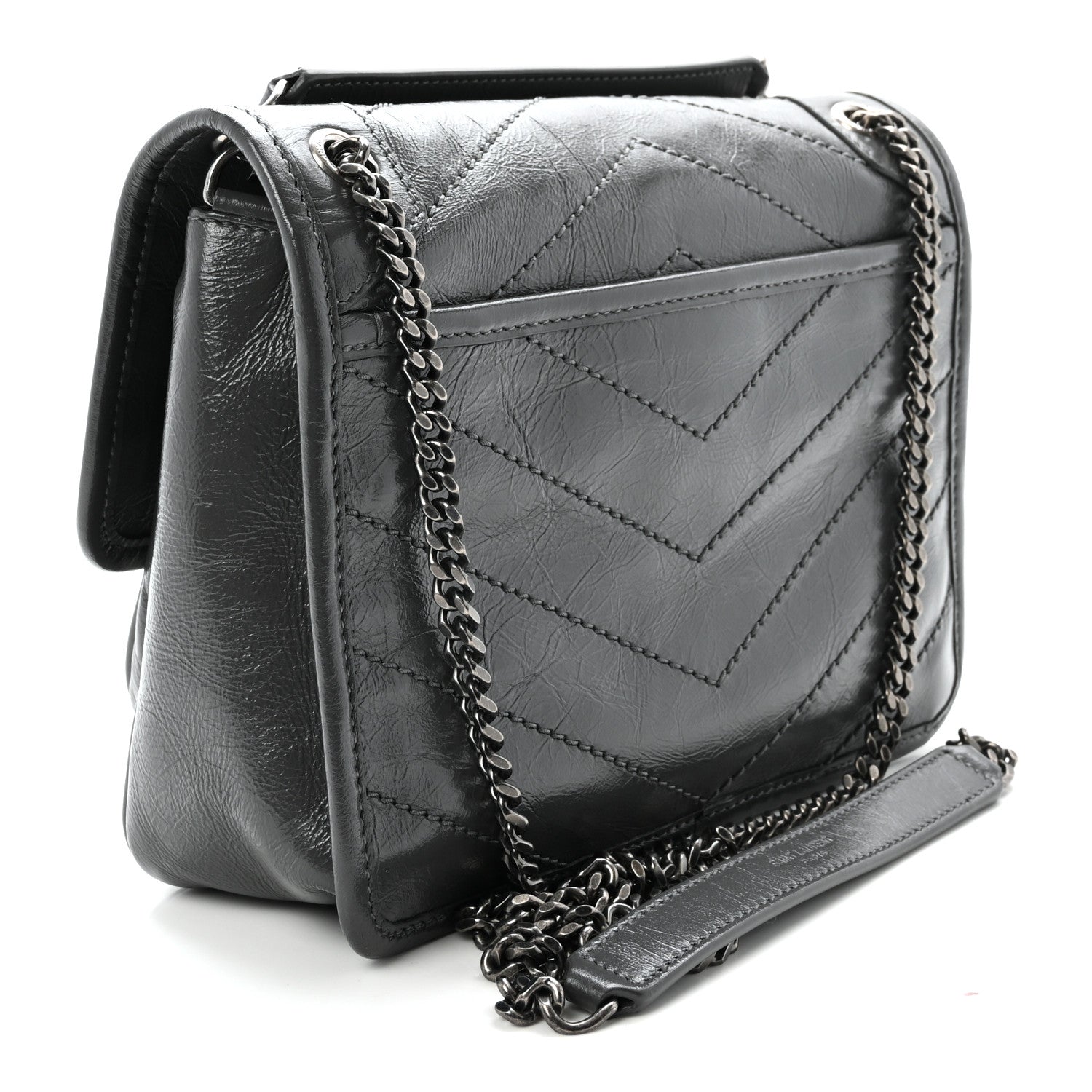 Crinkled Calfskin Matelasse Monogram Baby Niki Chain Satchel Storm