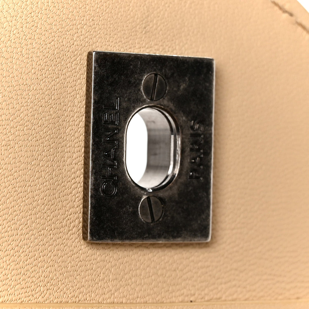Lambskin Quilted Large Natural CC Flap Beige