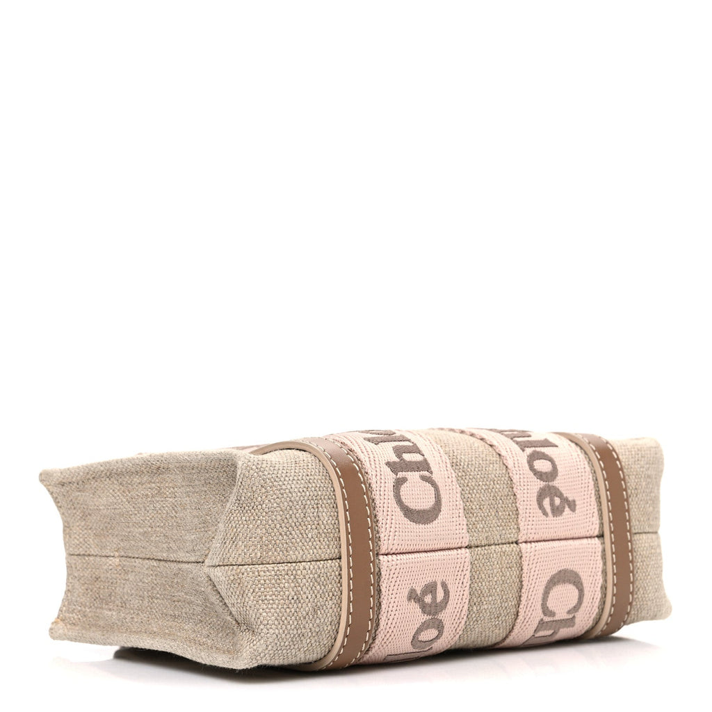 Linen Calfskin Mini Woody Ribbon Tote With Strap Blushy Beige