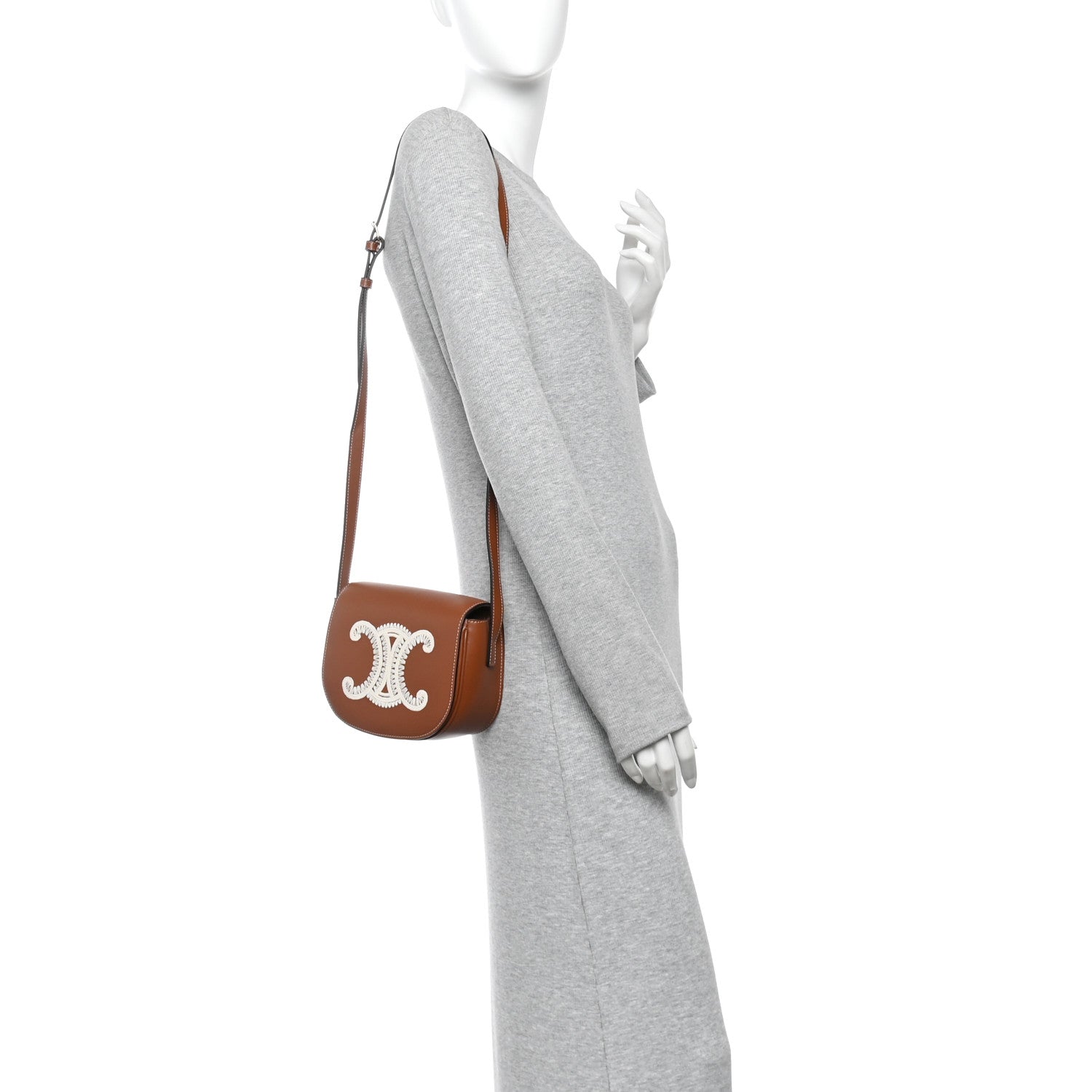 Smooth Calfskin Cuir Triomphe Embroidered Folco Crossbody Bag Tan