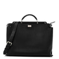 Cuoio Romano Selleria Vitello Grace Glazed Fabric FF 1974 Large Peekaboo Iconic Essential Satchel Black