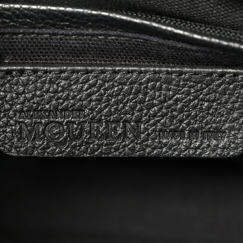 Pebbled Calfskin Mini Skull Padlock Zip Around Tote Black