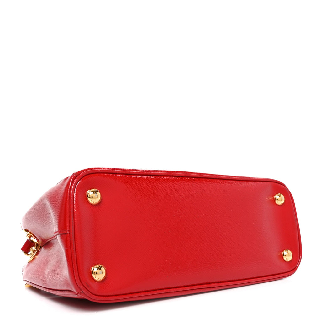 Saffiano Vernice Mini Galleria Double Zip Tote Rosso