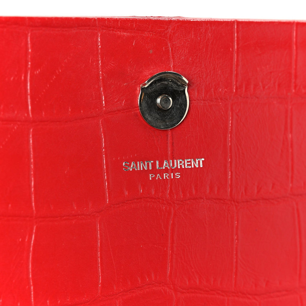 Calfskin Crocodile Embossed Medium Classic Monogram Kate Tassel Satchel New Red