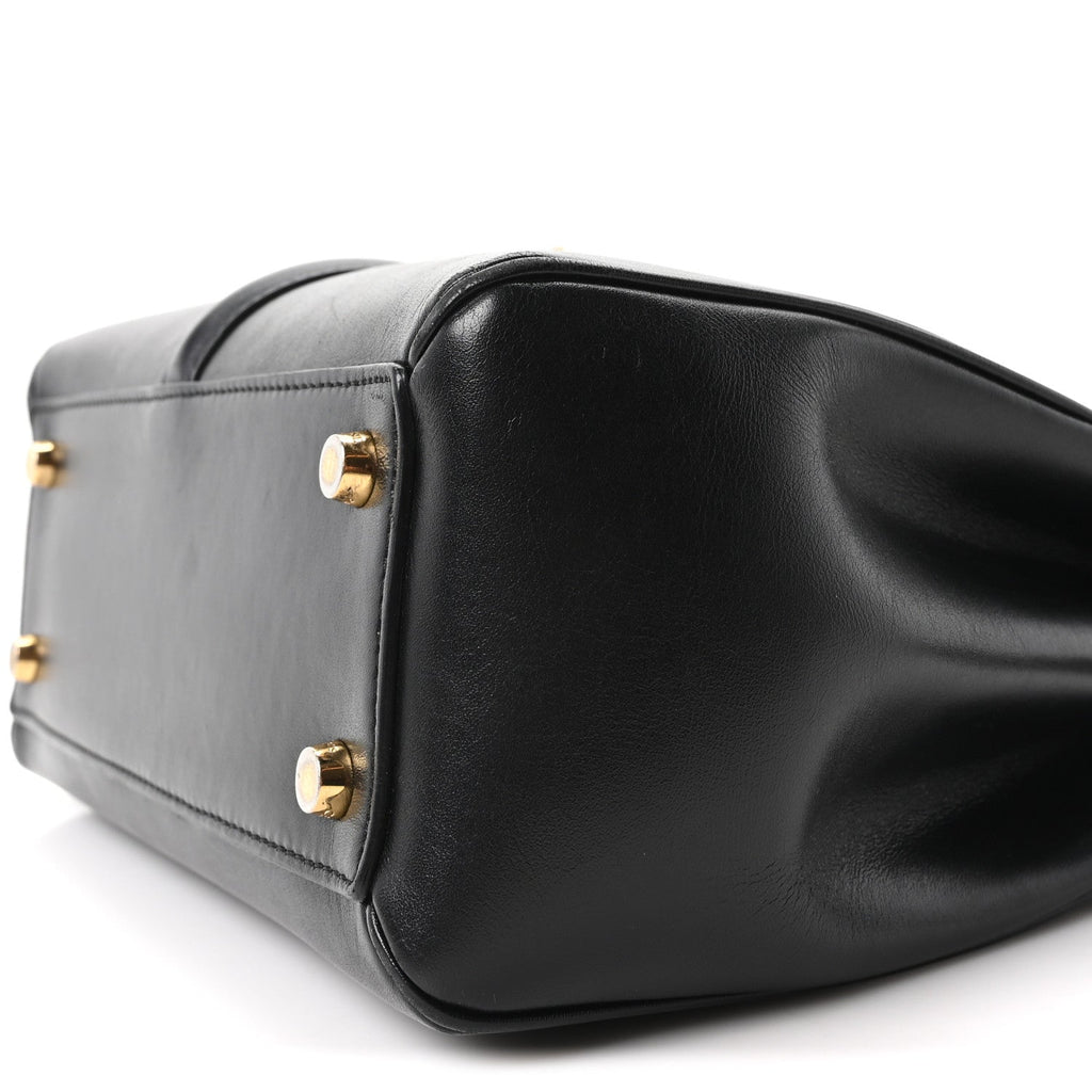 Satinated Calfskin Small 16 Top Handle Bag Black