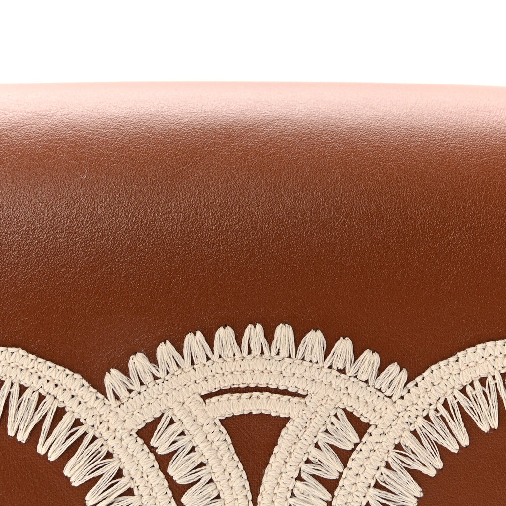 Smooth Calfskin Cuir Triomphe Embroidered Folco Crossbody Bag Tan
