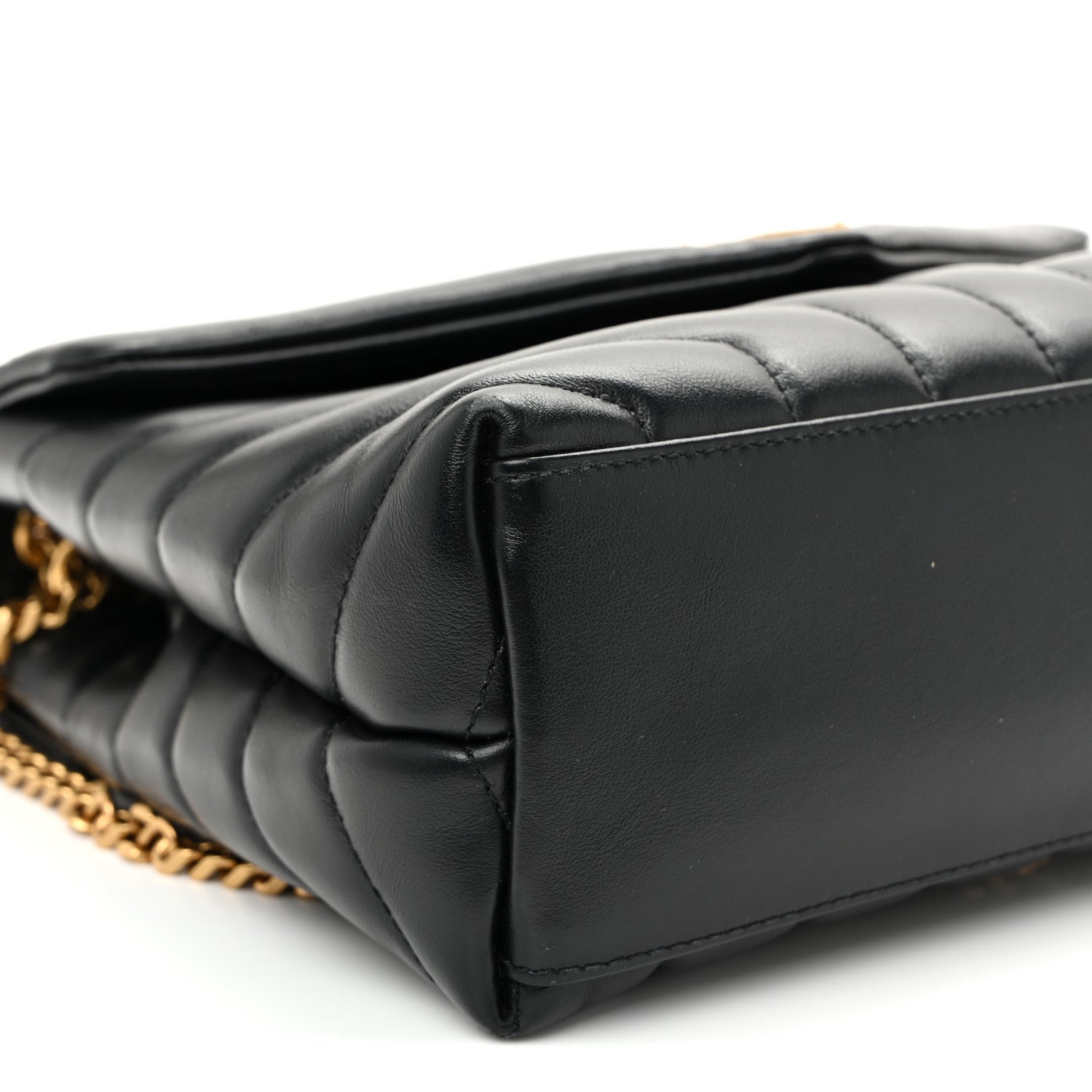 Calfskin Y Quilted Monogram Small Loulou Chain Satchel Black