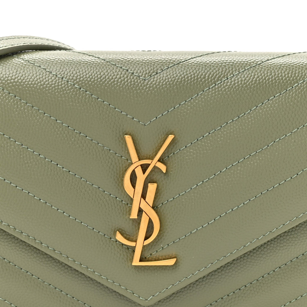 Grain De Poudre Matelasse Chevron Monogram Envelope Chain Wallet Light Sage