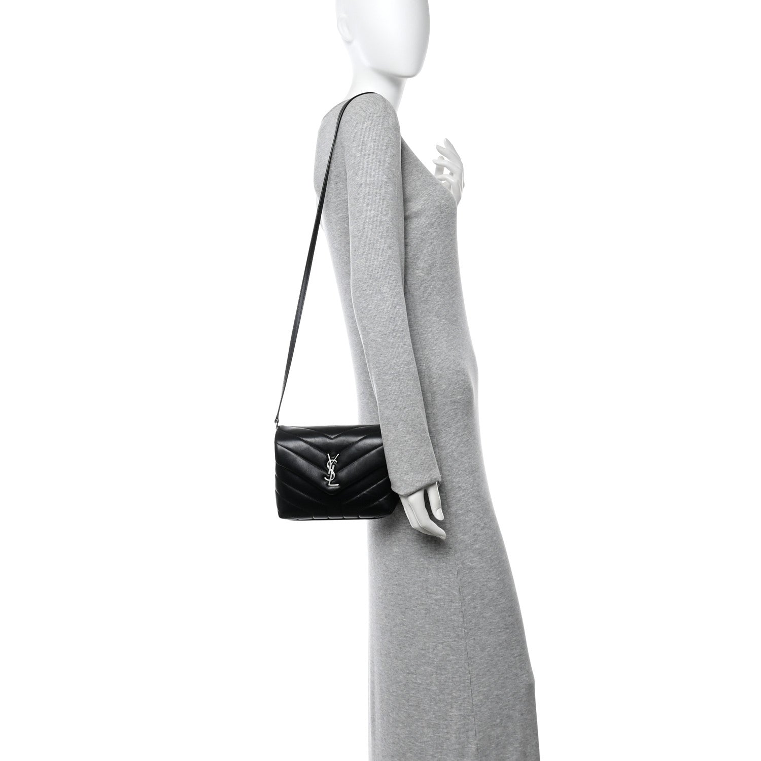 Calfskin Y Quilted Monogram Toy Loulou Crossbody Bag Black