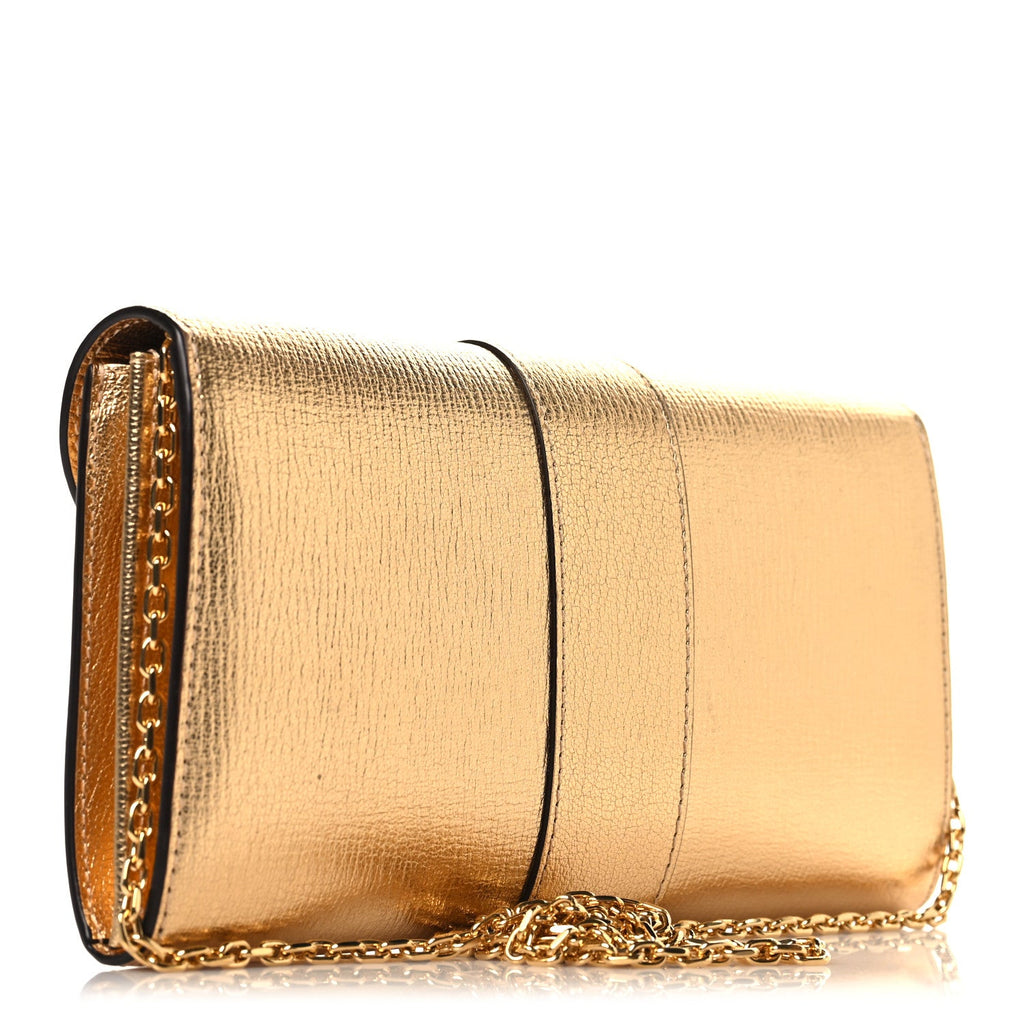 Metallic Rodeo Calfskin Brillant Wallet On Chain Satin Gold
