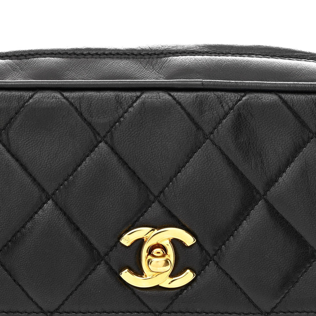 Lambskin Quilted Flap Shoulder Bag Black