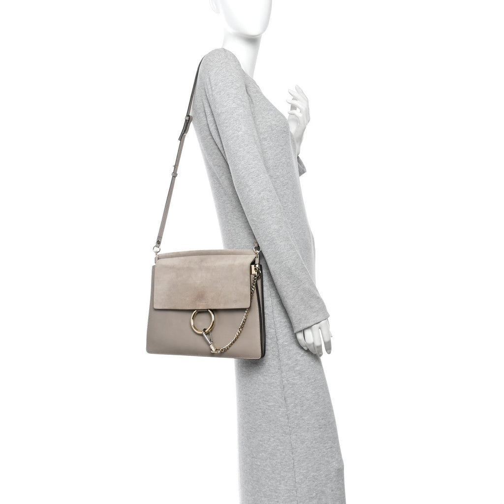 Calfskin Suede Medium Faye Shoulder Bag Motty Grey