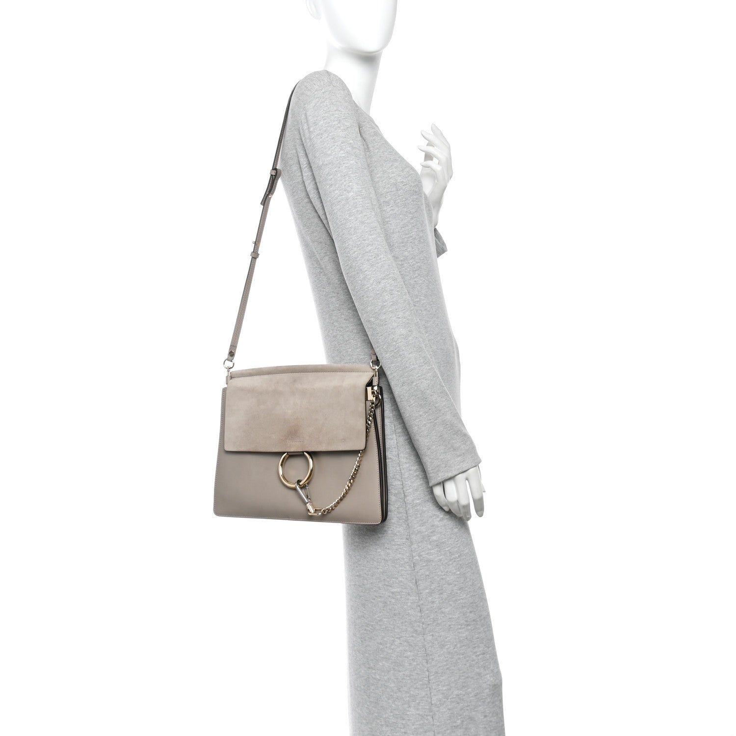Calfskin Suede Medium Faye Shoulder Bag Motty Grey