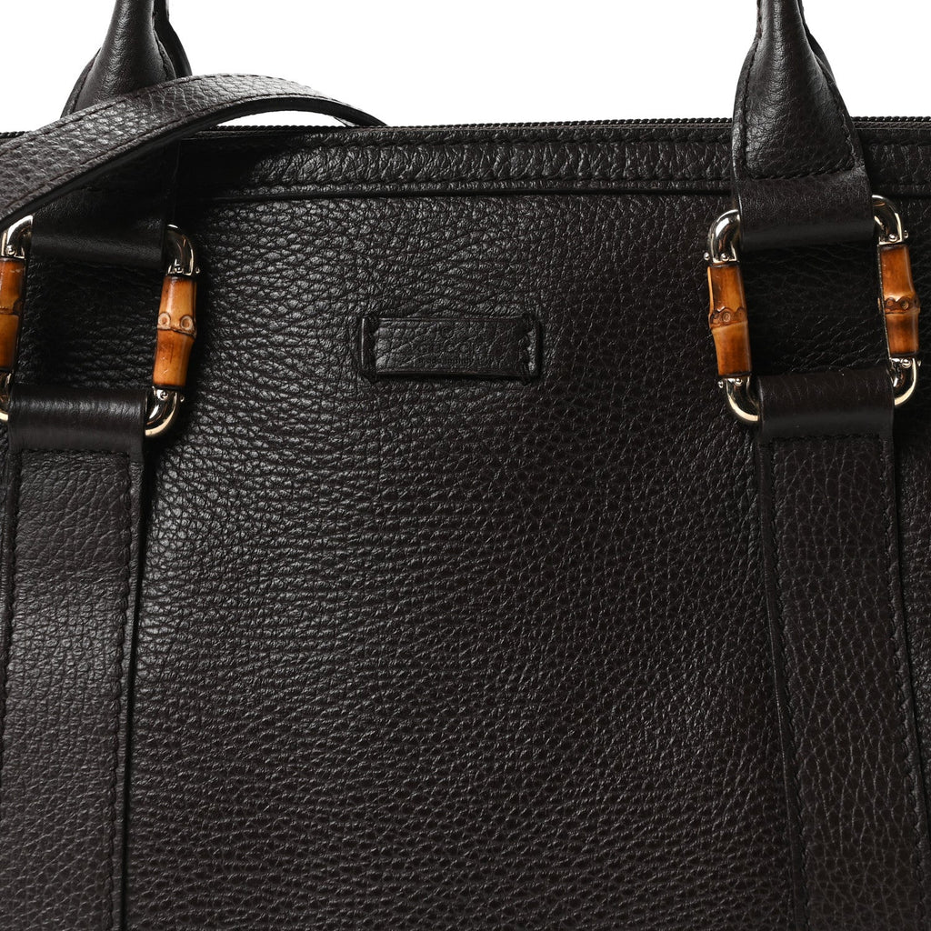 Calfskin Bamboo Top Handle Tote Dark Brown