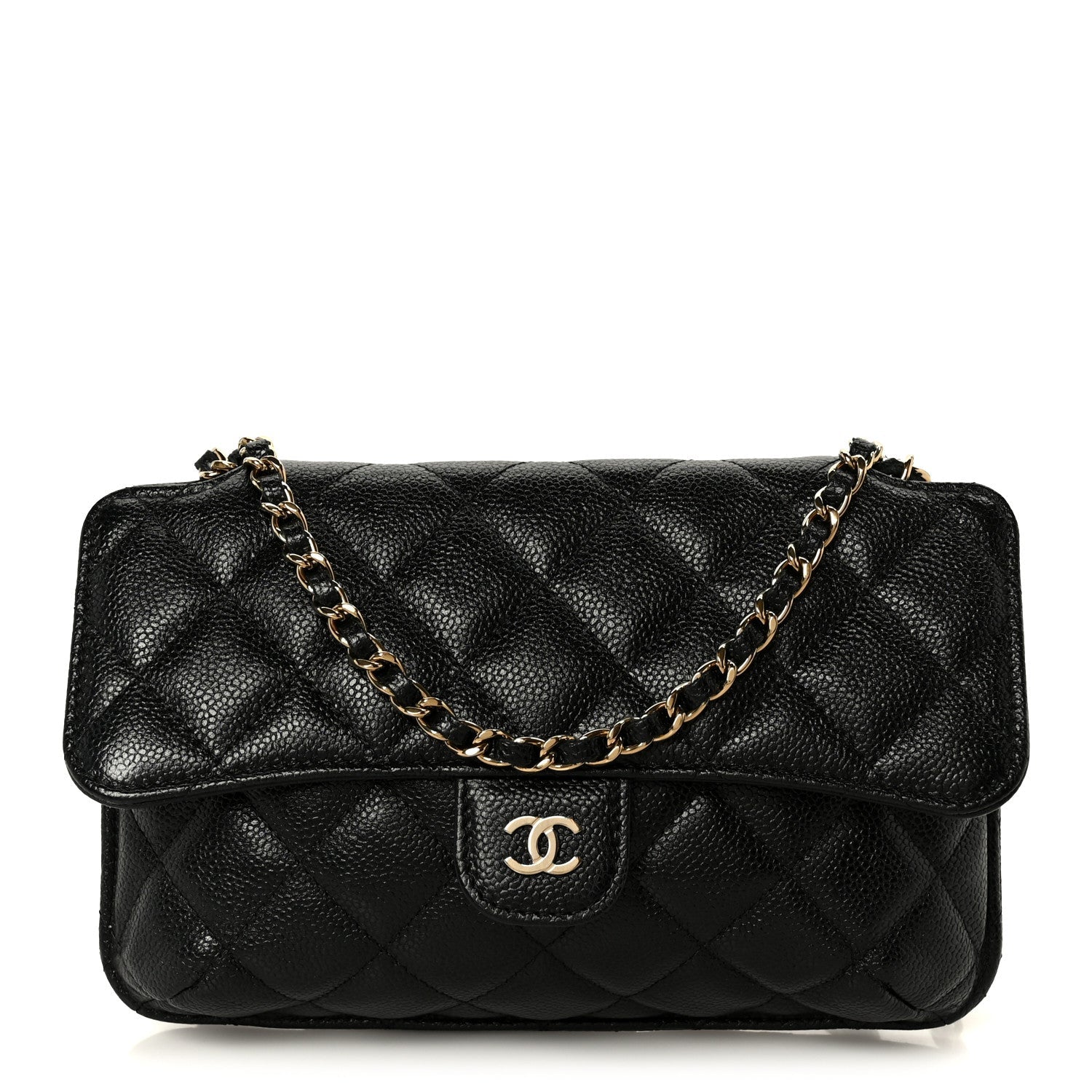 Caviar Fabric Foldable Tote Bag With Chain Black Multicolor