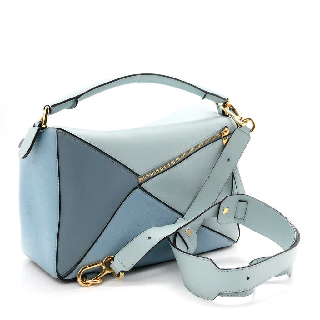 Calfskin Medium Puzzle Bag Aqua Light Blue Stone Blue