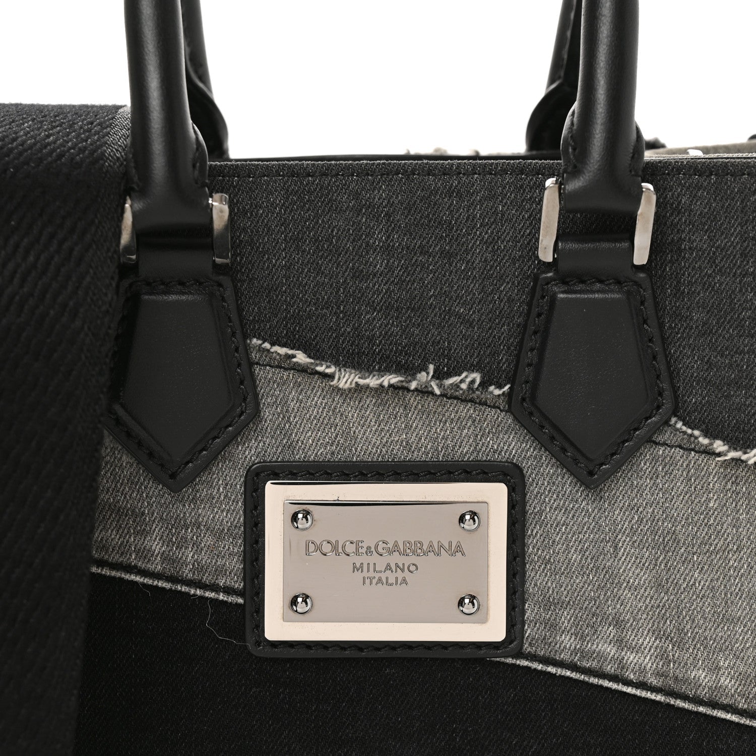 Denim Patchwork Small Logo Shopper Tote Black