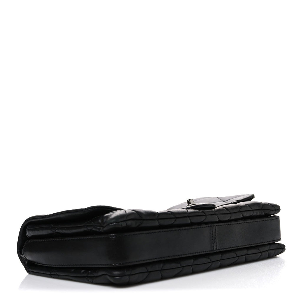 Lambskin Quilted Jumbo 3 Flap Black
