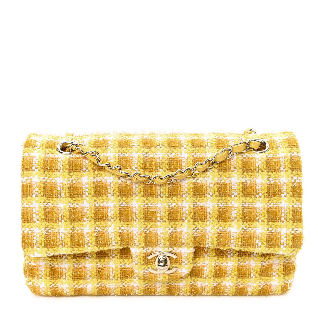 Tweed Quilted Medium Double Flap Yellow White Ochre