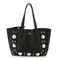 Grainy Calfskin Studded Small Nellcote Shopping Tote Black