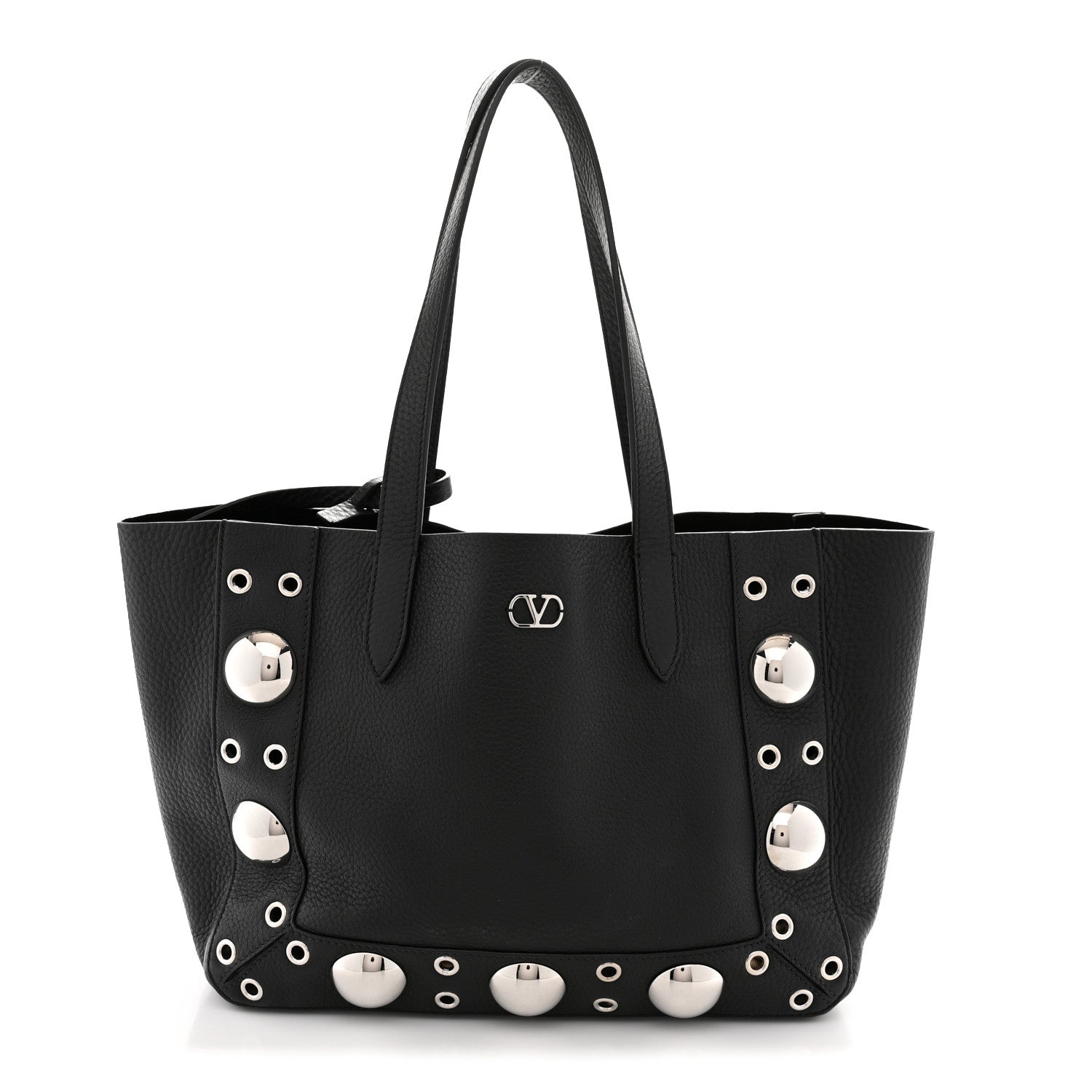 Grainy Calfskin Studded Small Nellcote Shopping Tote Black