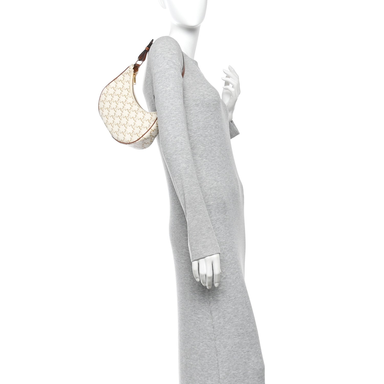 Canvas Calfskin Ava Triomphe Shoulder Bag White