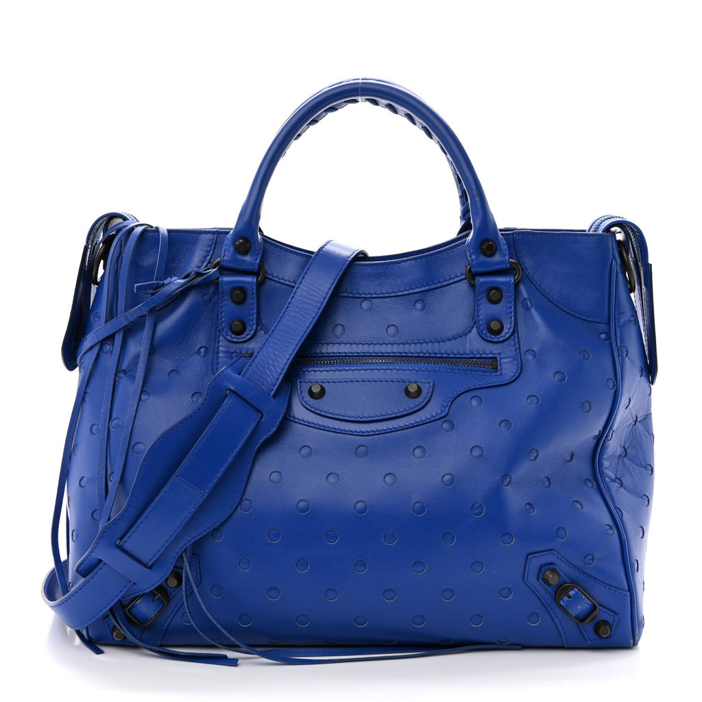 Perforated Lambskin Polka Dots Classic Hardware Velo Blue