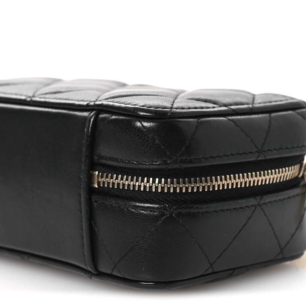 Lambskin Quilted Top Handle Mini Vanity Case Black