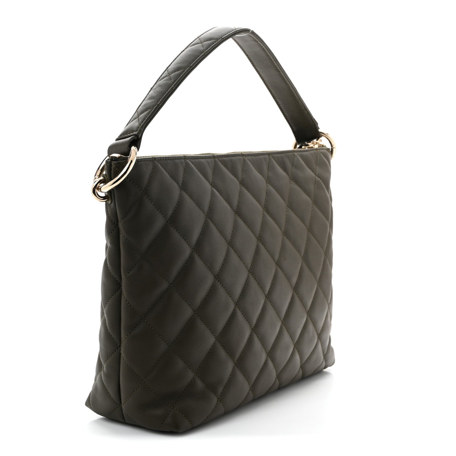 Calfskin Quilted Coco Mellow Hobo Khaki