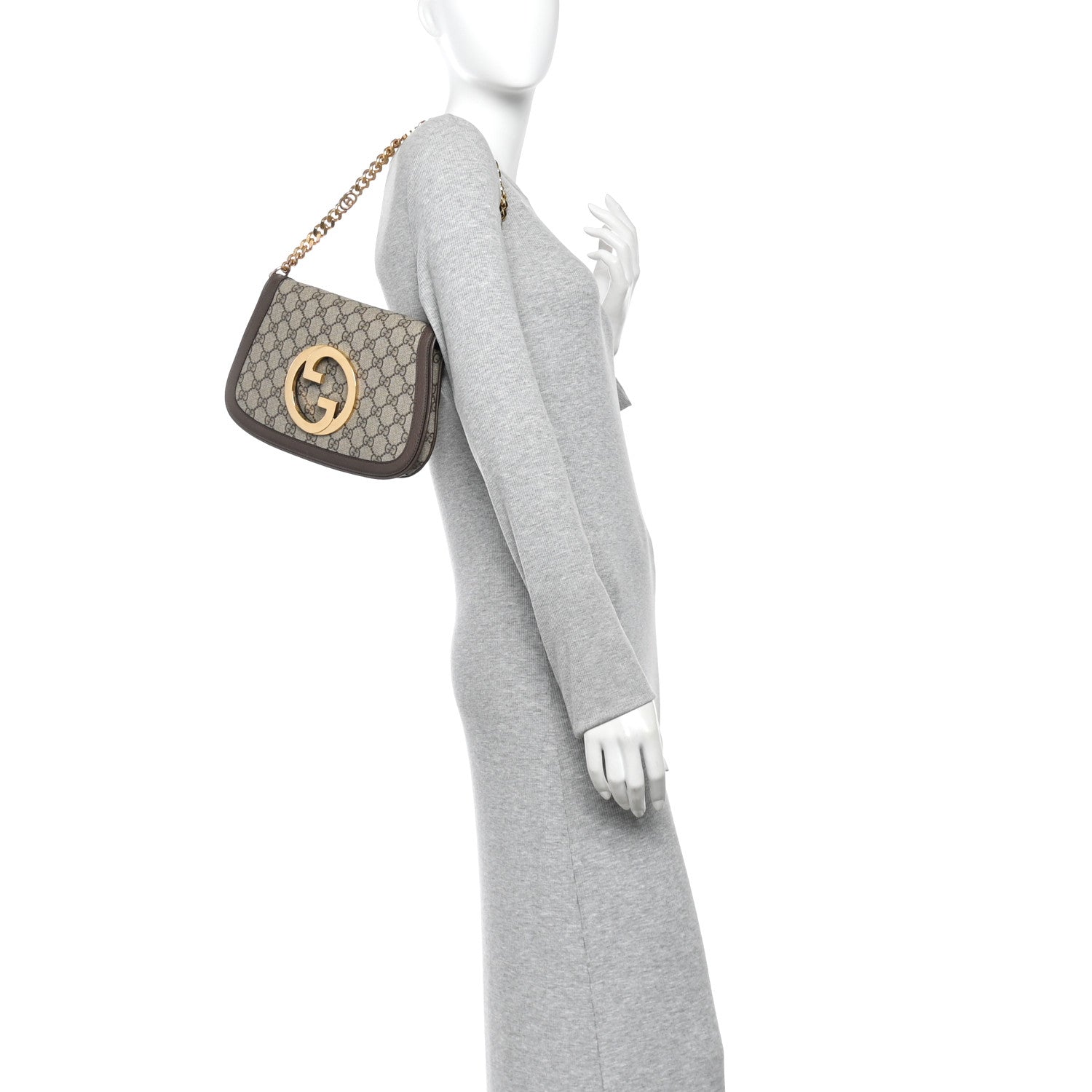 GG Supreme Monogram Textured Dollar Calfskin Blondie Chain Shoulder Flap Bag Beige Ebony New Acero
