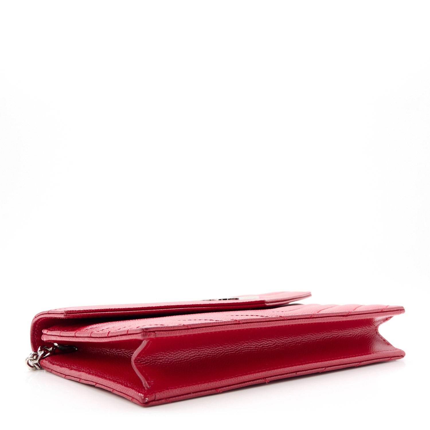 Grain De Poudre Matelasse Chevron Monogram Envelope Chain Wallet New Red