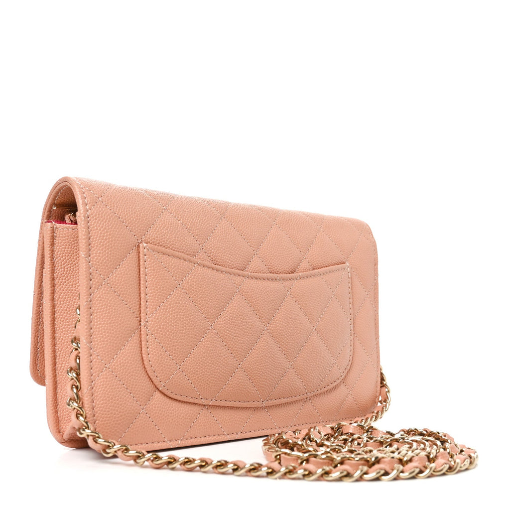 Caviar Quilted Perforated Metal CC Wallet On Chain WOC Beige