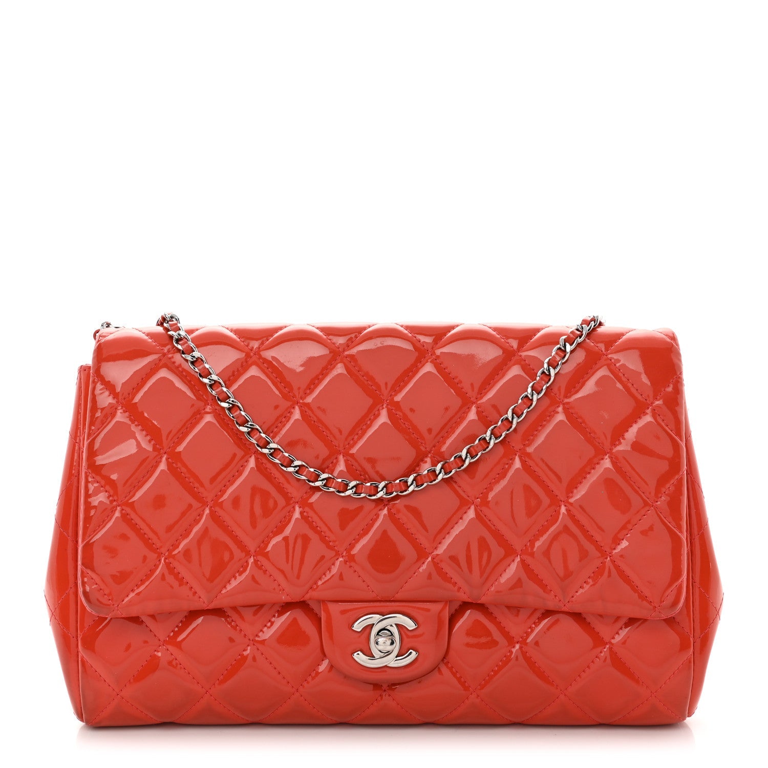 Patent Quilted Clutch with Chain Flap Dark Pink