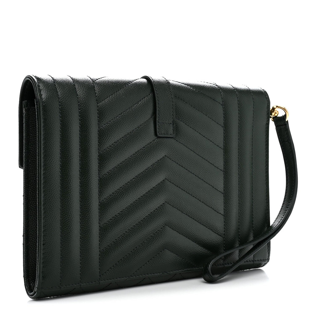 Grain De Poudre Textured Mixed Matelasse Triquilt Monogram Clutch Vert Fonce