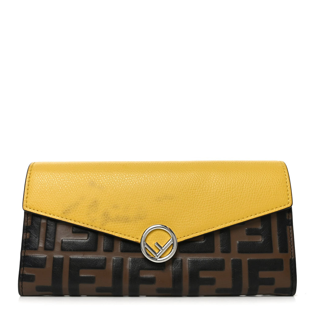 Vitello Cruise F is Fendi Bi-Color FF 1974 Embossed Continental Envelope Wallet On Chain Maya Yellow