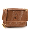 Crinkled Calfskin Matelasse Monogram Medium Niki Chain Satchel Caramel