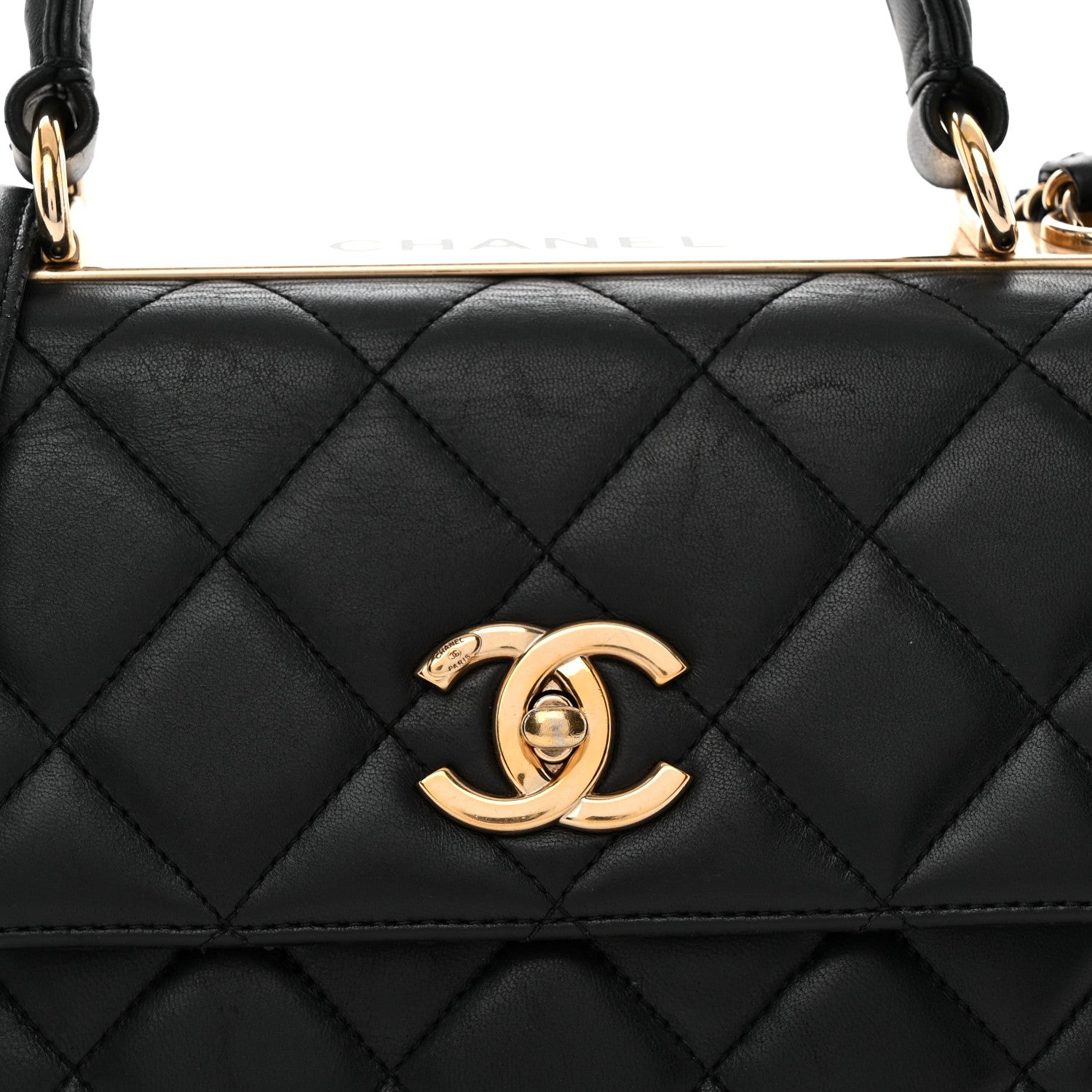 Lambskin Quilted Small Trendy CC Dual Handle Flap Bag Black
