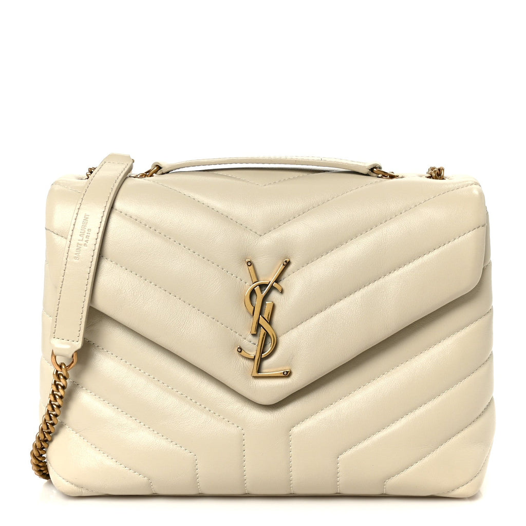 Calfskin Y Quilted Monogram Small Loulou Chain Satchel Crema Soft