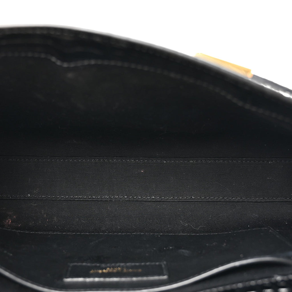 Shiny Calfskin Crocodile Embossed Small Manhattan Baguette Black Black