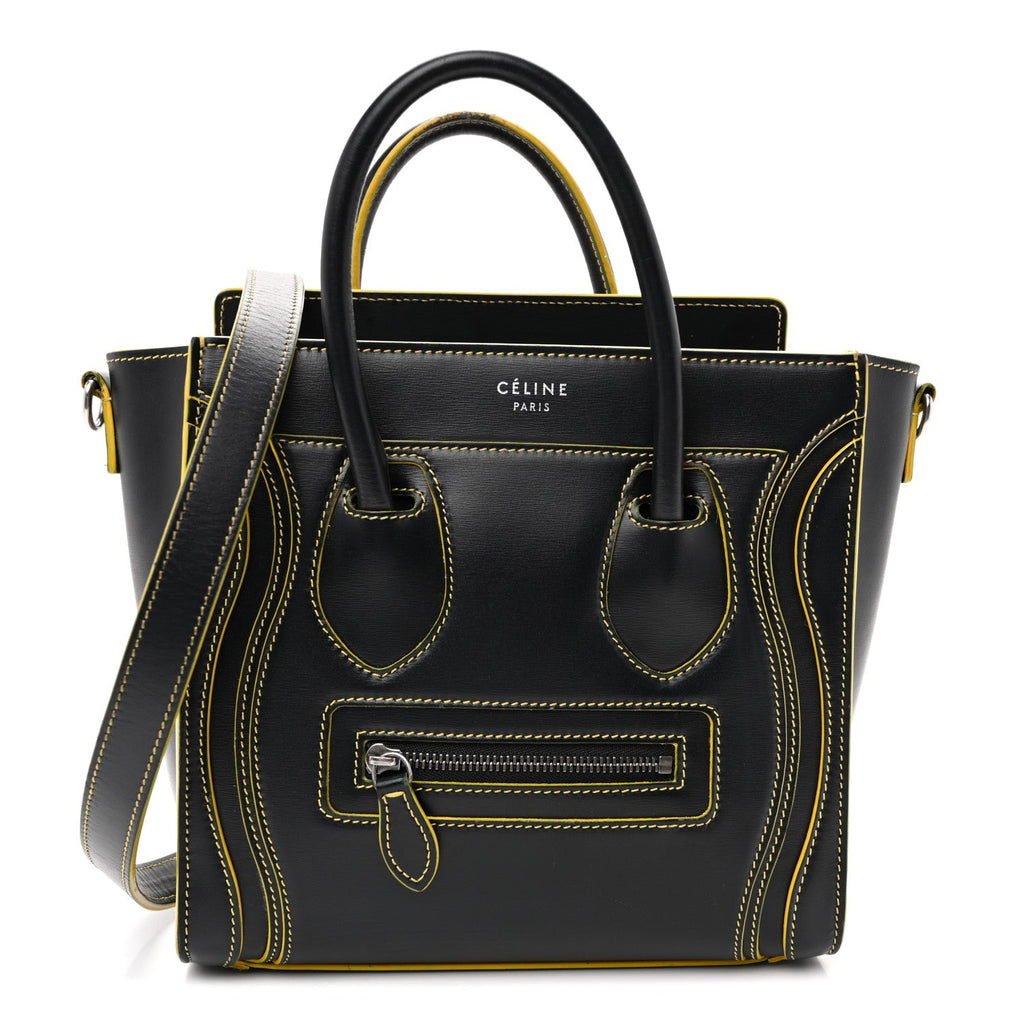 Satin Calfskin Nano Debossed Luggage Black Yellow