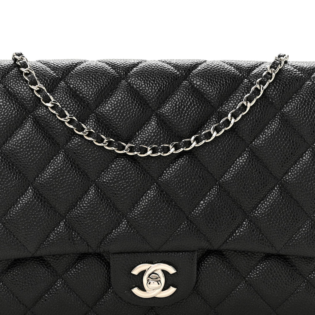 Caviar Quilted Clutch With Chain Flap Black