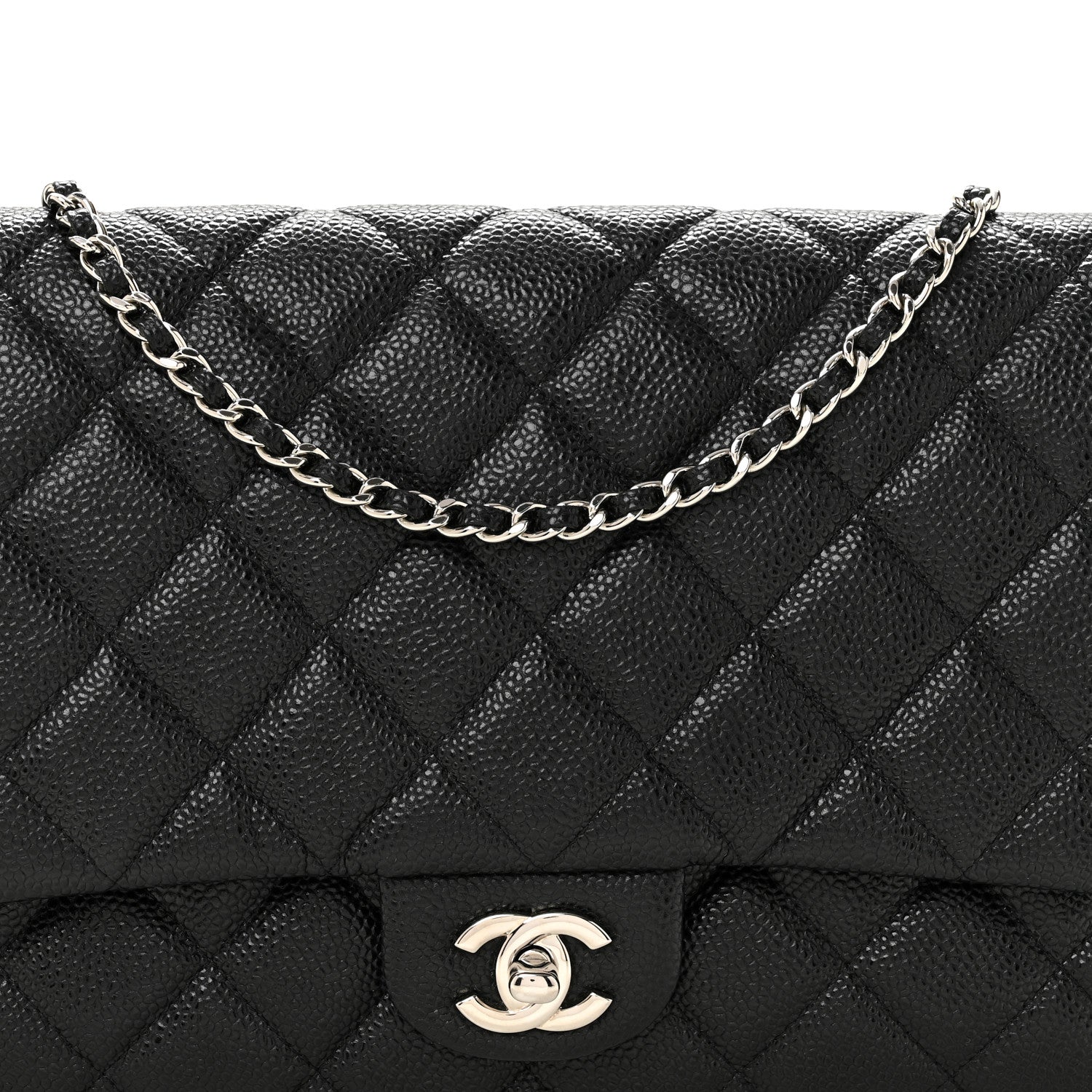 Caviar Quilted Clutch With Chain Flap Black
