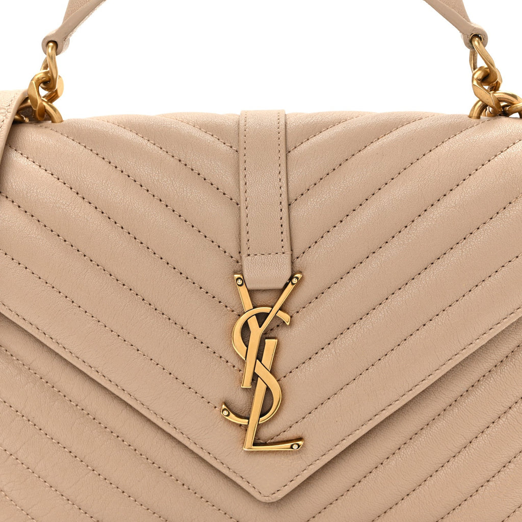 Sheepskin Matelasse Chevron Monogram Medium College Bag Dark Beige