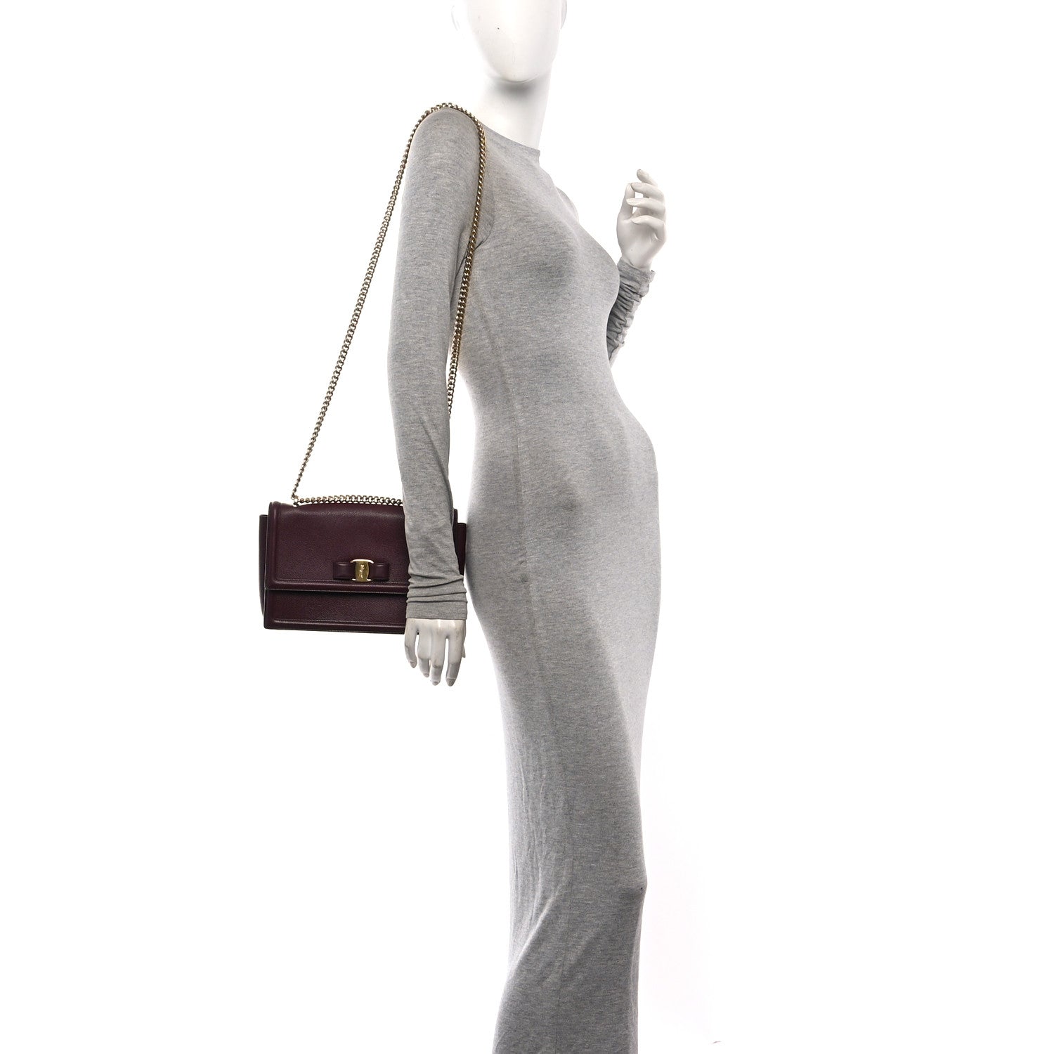 Pebble Calfskin Ginny Vara Bow Shoulder Bag Burgundy