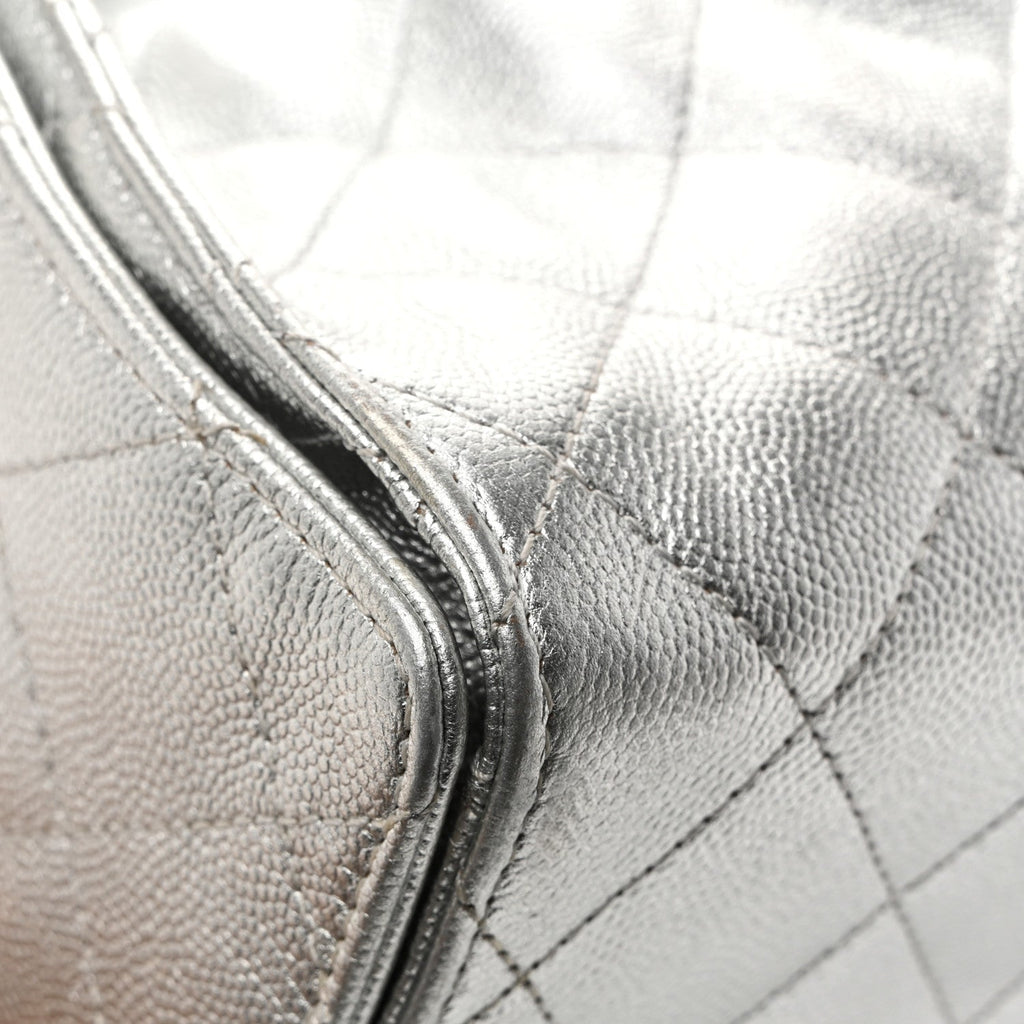 Metallic Caviar Quilted Small Chanel 25 Handbag Silver