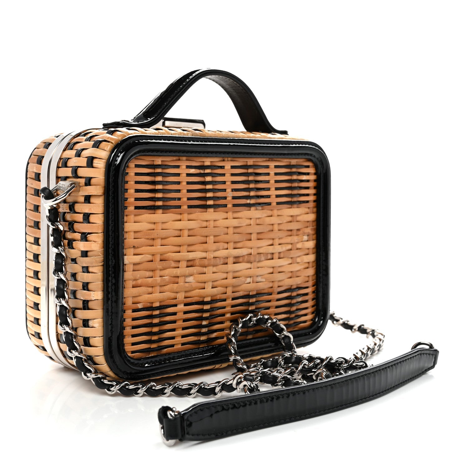 Raffia Patent Small CC Filigree Vanity Case Black